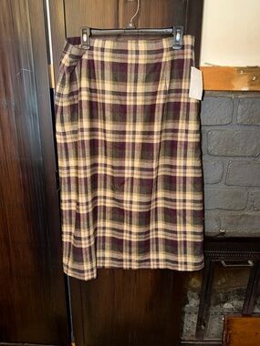 Appleseed's Plaid Midi Skirt in Plum, Cream & Olive